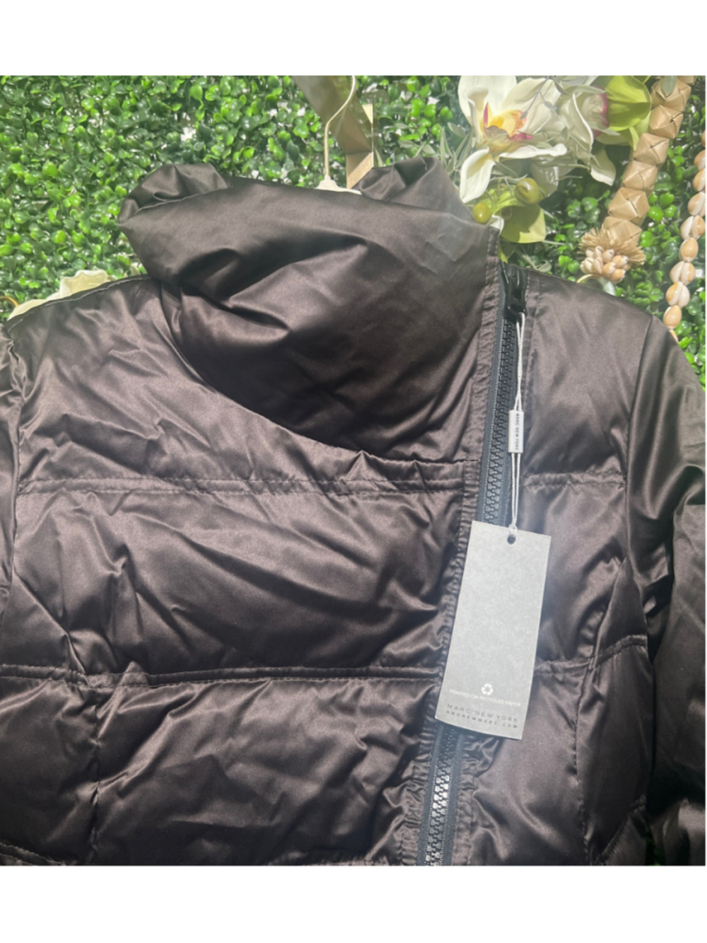 Mens Andrew Marc New York Asymmetrical Full Zip Puffer Down Jacket Size M Brown - Picture 11 of 12